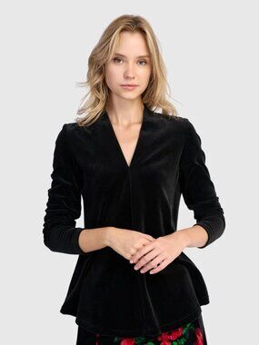 NWT ALEMBIKA EVERYDAY VELVET V-NECK TOP, BLACK SZ6 (16-18)